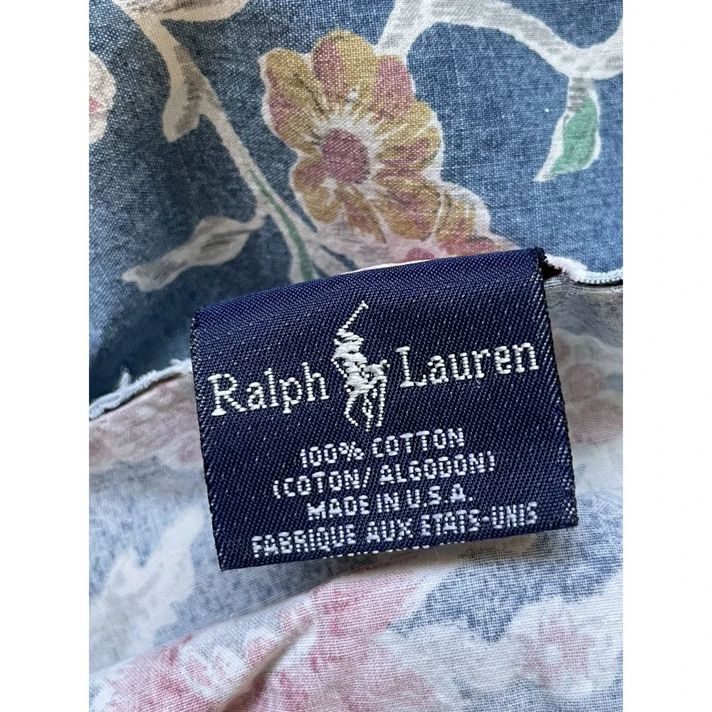 Vintage Ralph Lauren Jardin Queen Flat Sheet & 2 Standard Pillowcases FLAWED